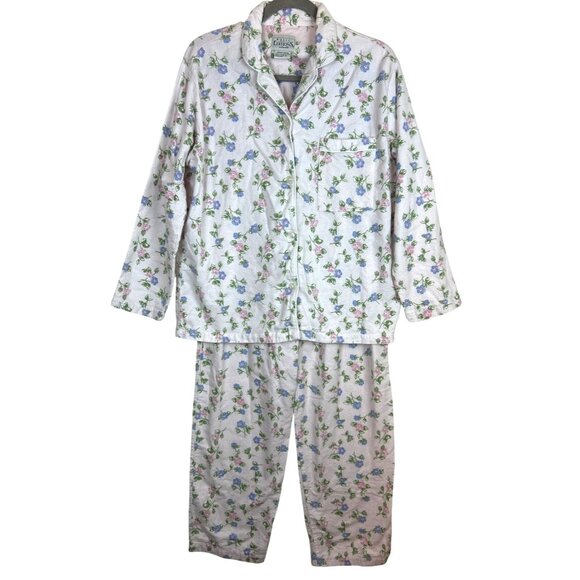 Vtg Basic Edition Intimates Flannel Pajama Set Women’s M Pink Floral Cottagecore - Picture 1 of 16